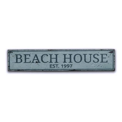 House Est Date Sign, Wood Beach House Decor -Distressed Wooden Sign - Image 1 of 2