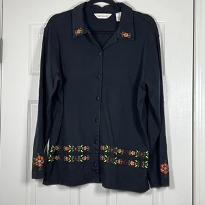 Bechamel Women’s 100% Cotton Floral Embroidered Button Down Blazer Cardigan Sz L - Picture 1 of 5