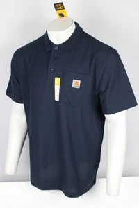Carhartt Men's Loose Fit Pocket Polo Short Sleeve Shirt Navy K570 - Picture 1 of 3