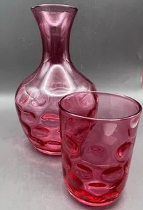 Vintage Fenton Cranberry Glass Thumbprint Tumble Up Carafe & Cup Set - Picture 1 of 8