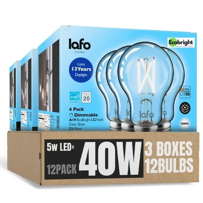 EcoBright 12PK Dimmable A19 LED Filament Bulb 40W Equivalent 5W E26 Base 450 ... - Image 1 of 4