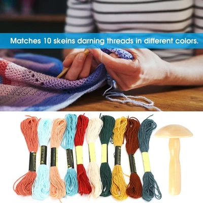 Wooden Darning Supplies Kit Mushroom Patching Threads Tool Travel Handicraft - Image 1 of 4