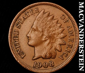 1908 Indian Head Cent - selten extra fein + besseres Datum ohne Reserve #D4827 - Bild 1 von 2