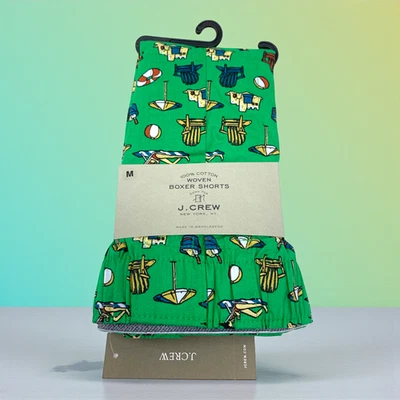 Nuevo J. Calzoncillos Boxer Crew Tejidos Vacaciones Playa Talla M 100% Algodón Verde Multi Nuevos con Etiquetas Foto 1 de 4