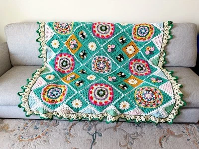 "Manta de ganchillo hecha a mano afgana abuela floral estilo jardín secreto 75"" x 75""" Foto 1 de 4