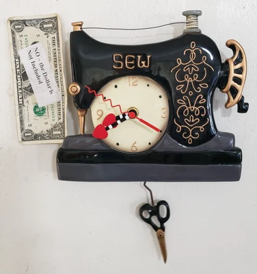 Allen Designs  - Black Sew Crafts Sewing Machine Pendulum Wall Clock - TESTED - Image 1 of 4