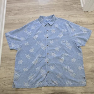 Tommy Bahama Hawaiian Shirt Mens Blue 3XB 100% Silk Floral Embroidered NOTE - Picture 1 of 11