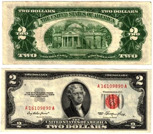 1953 USA 2 Dollar Banknote UNITED STATES AMERICA Red Seal P380 Priest . Humphrey - Picture 1 of 1