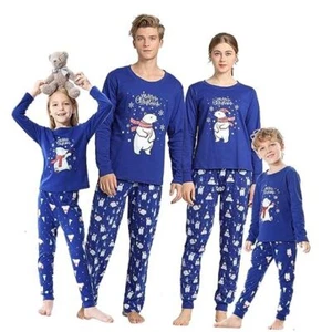 Christmas Family Matching Pajama Red Holiday Pjs 7 Years Kids Blue Polar Bear - Picture 1 of 7