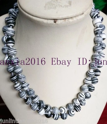 New 10mm Black White Striped Turquoise Gemsrong Long Necklace 36'' AAA - Image 1 of 4