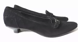 AGL Leombruni Pumps Kitten Heel Buckle Black Suede Pointed Toe 36 6 - Picture 1 of 5