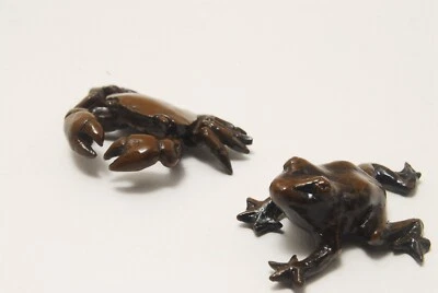 TENPAI TEMPAI crab and frog Accompanying a Bonsai ornament alloy figure L1.6" - Image 1 of 4