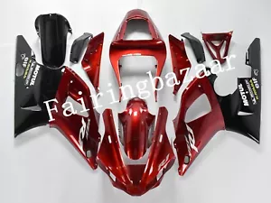 Fit for 2000 2001 YZF R1 Gloss Black Candy Red ABS Injection Drilled Fairing Kit - Picture 1 of 6