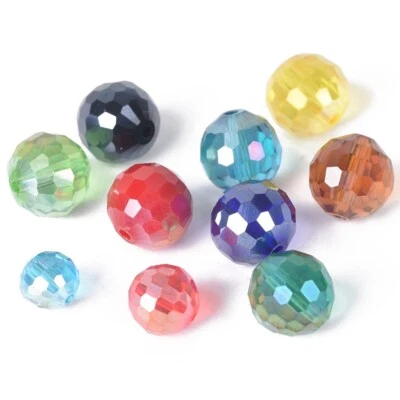 AB Plated Round Disco Ball 6mm 8mm 10mm 12mm 96 Facets Crystal Glass Loose Beads - Image 1 of 4