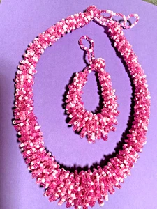 Pink Beaded Necklace Bracelet Set 2PC NEW - Picture 1 of 8