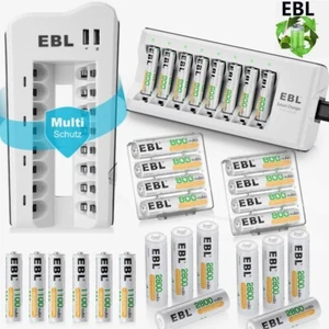 EBL wiederaufladbare AA AAA Ni-MH Akkus 800/1100/2800mAh/8 Steckplätze Ladegerät - Bild 1 von 39