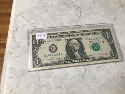 1988A ONE DOLLAR FEDERAL RESERVE NOTE WITH RADAR/REPEATER SN 18811881 - Image 1 of 4