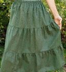Ladies & Plus long full tiered dark green floral cotton skirt S M L XL 1X 2X 3X