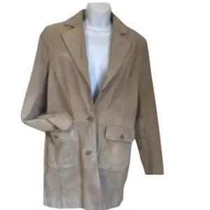 Vintage Style & Co jacket coat Womens M Leather Suede long beige Y2K retro cozy - Picture 1 of 13