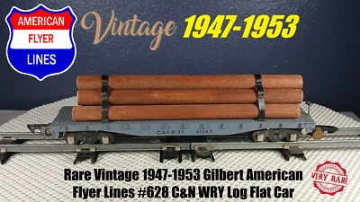 Rare Vintage 1947-1953 Gilbert American Flyer Lines #628 C&N WRY Log Flat Car - Image 1 of 4