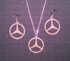 MERCEDES BENZ PINK STAR LOGO... LADIES HOOP EARRINGS WITH CHAIN PENDANT (NEW) - Picture 1 of 6