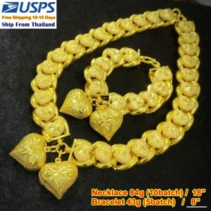 L21 Thai Gold 24k Massiv Gelbe Kette Anhänger Halskette 18 Zoll/84g Armband 8 Zoll/43g - Bild 1 von 6