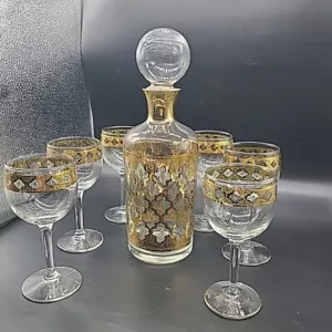 Culver Valencia años 60 jarra de oro 22K tapón 6 copas de vino excelente - Imagen 1 de 12