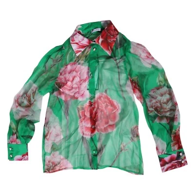 DOLCE & GABBANA Kids Top Green Silk Floral Print Collared Blouse s. Tag 8 900usd - Image 1 of 4