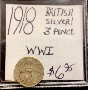1918 British Silver! 3 Pence! WWI! ENN Coins - Picture 1 of 3