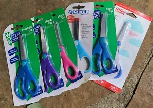 6-PK Office Works Kids 5" Scissors 2-Pointe&4-BLUNT TIP,ages 4+/6+ MIX BRAND LOT - Picture 1 of 1