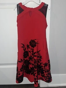 Neu mit Etikett Mädchen Amy Byer ärmelloses rotes Kleid mit schwarzen Veloursblumen Größe 8 - Bild 1 von 7
