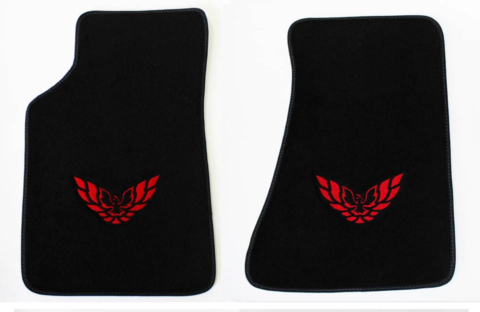NEW! Carpet Floor Mats 1982-2002 PONTIAC FIREBIRD Embroidered Logo RED set of 2 - Image 1 of 4