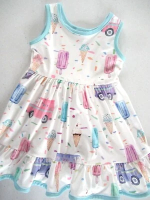 Niñas Vestido Giratorio Estampado Helado Volantes Sin Mangas Niño Pequeño Vestido 1/2 3/4 Año NUEVO Foto 1 de 4