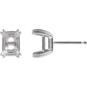 7mm x 9mm Sólido Oro Blanco 10k Esmeralda Pendiente Cesta Montaje Fricción EE. UU. - Imagen 1 de 3