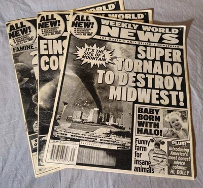 Lot Of 3 WEEKLY WORLD NEWS: Aliens, Einstein, Shocking, Rare - Image 1 of 4