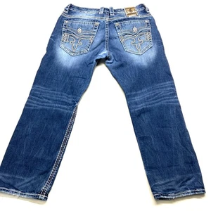 Jeans THRASHED Rock Revival Albus Relaxed Taper Uomo 34 Blu Elasticizzato Comfort - Foto 1 di 20