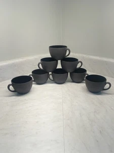 Vtg Wedgwood Basalt Black Matte Glossy Cups Saucers Set Of 8 - Picture 1 of 10