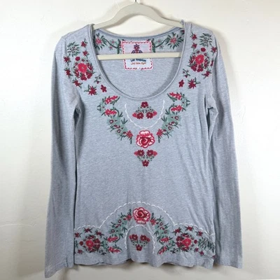 Топ женский Johnny Was с вышивкой с цветочным рисунком длинным рукавом S серый богемное коттеджкор ЧИТАЙТЕ - Изображение 1 из 4