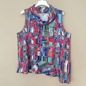 Habitat Artsy Cowl Neck Top Women XL Sleeveless 100% Cotton Asymmetric Lagenlook - Picture 1 of 7