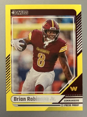 2024 Panini Donruss Brian Robinson Jr. #39 NFL Trading Card Yellow Press Proof - Image 1 of 2