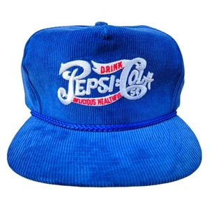 Vintage Pepsi Corduroy Zipper Back Hat Blue Embroidered Otto - Picture 1 of 5