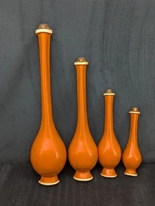 Vintage Set 4 Mid Century Modern Orange Chalkware Wall Decor Genie Bottles MCM - Picture 1 of 12