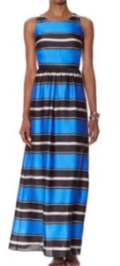 The Limited Stripe Maxi Dress Size 4 Blue Black Silver Gray Sleeveless Silky NWT - Picture 1 of 21