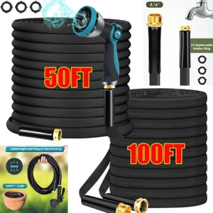 50FT 100FT Non-Expandable Garden Hose Water Hose with Spray Nozzle Lightweight - Picture 1 of 11