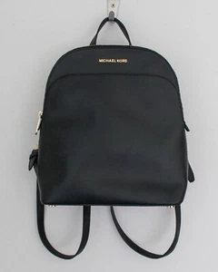 Michael Kors Backpack Large Emmy Black Leather Saffiano Bag Purse Zipper Top - Picture 1 of 14