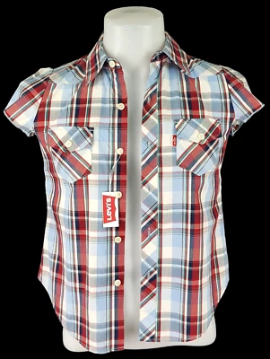 LEVIS RED TAB Boys Youths Blue/Purple Check S/S SHIRT - M - 15/16 Yrs - RRP £55 - Image 1 of 4