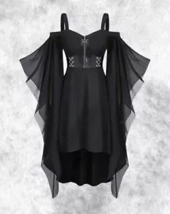 New Black Gothic Zip & Chain Corset Flared Sleeve Maxi Dress size 4XL 24 26 28 - Picture 1 of 5