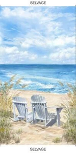 24" X 44" Panel Beach Chairs Sand Lake Ocean Breeze Cotton Fabric Panel D483.45 - Picture 1 of 1