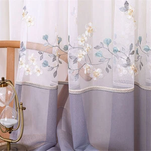 Beaded Floral Embroidery Sheer Tulle Curtain Splice Window Curtain Drape 1 Panel - Picture 1 of 19