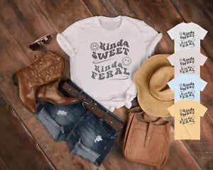 KINDA SWEET KINDA FERAL shirt Cute, Sassy & Funny Trendy Boho minimalist T-shirt - Picture 1 of 6